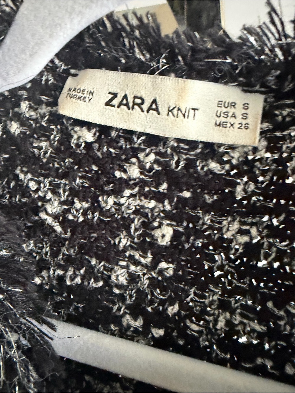 Zara Black and White Bouclé Knit Jacket with Fringe Trim - Picture 2 of 4